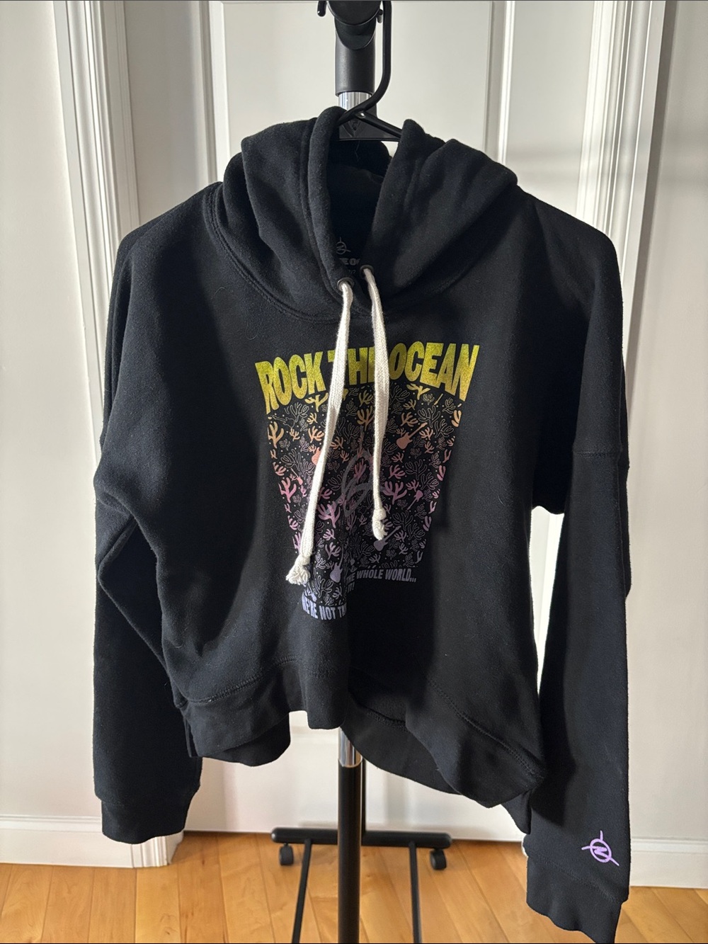 Black Graphic Hoodie Sweatshirt with Drawstring